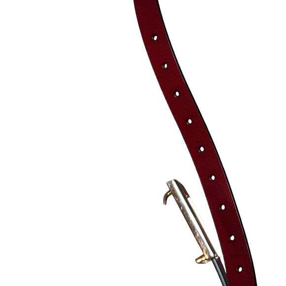 VTG Red Brown Adjustable Leather Belt Brass Buckle Minimalist Retro Western Boho main image 8